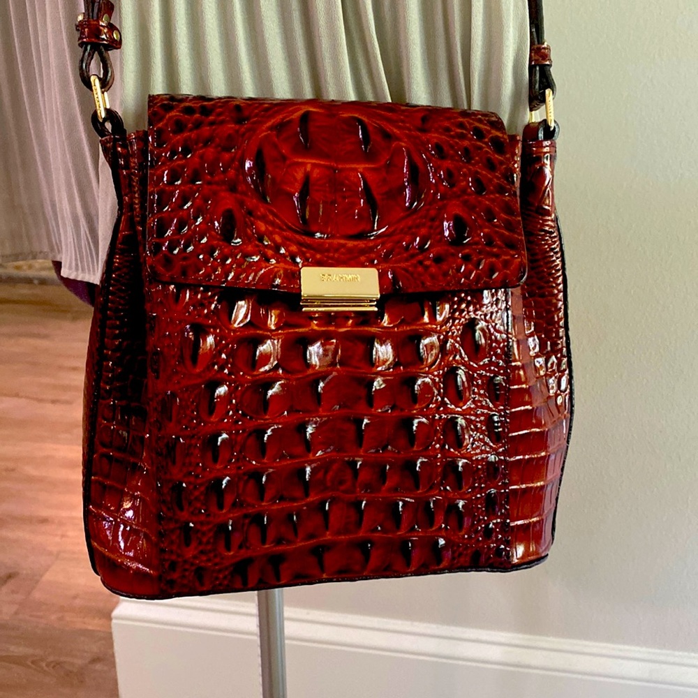 Brahmin Margo Red Croc-Embossed Crossbody Bag